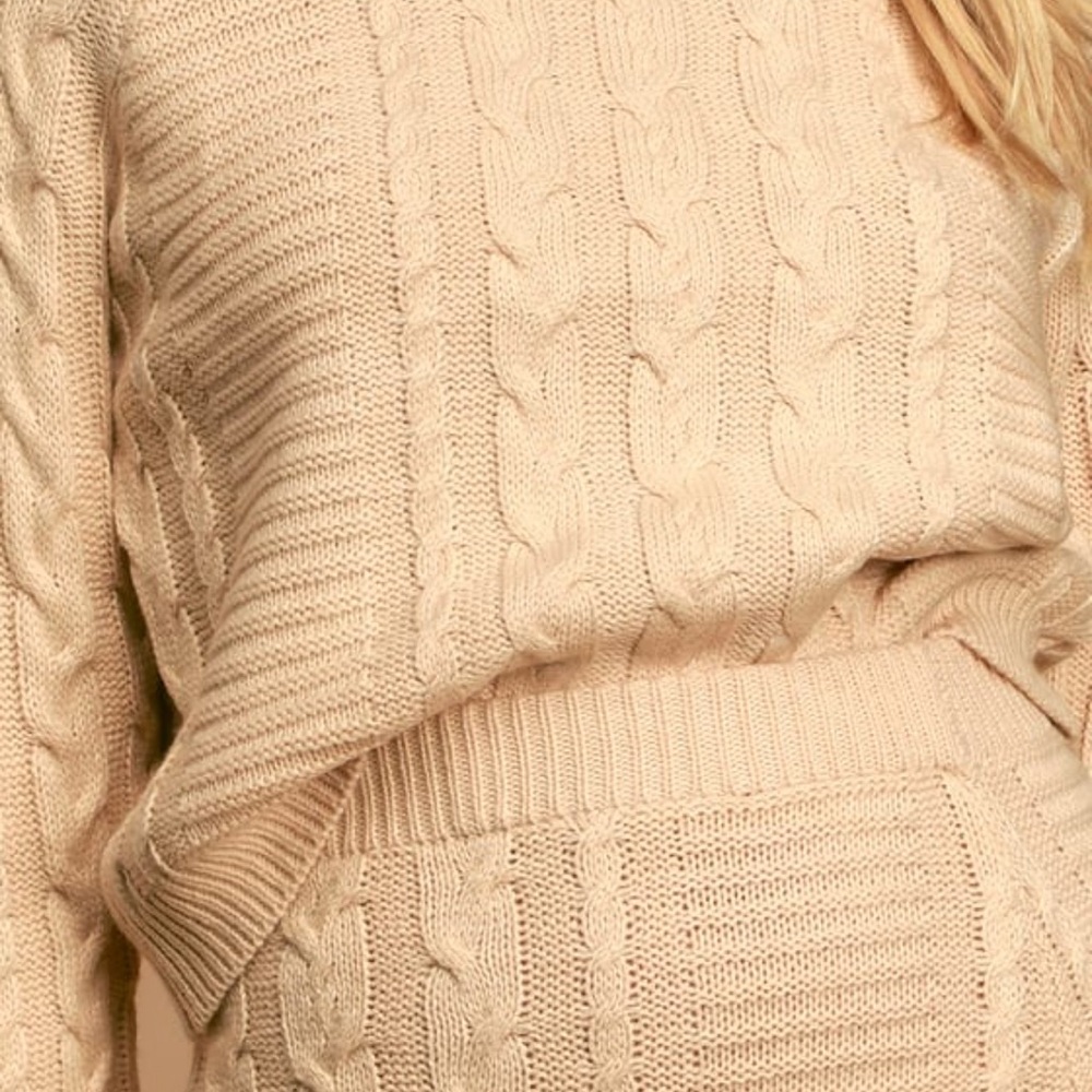 Lulu's Beige Cable Knit Two-Piece Sweater Dress - Picture 5 of 5